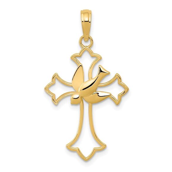 14k Yellow Gold Dove Cross Pendant